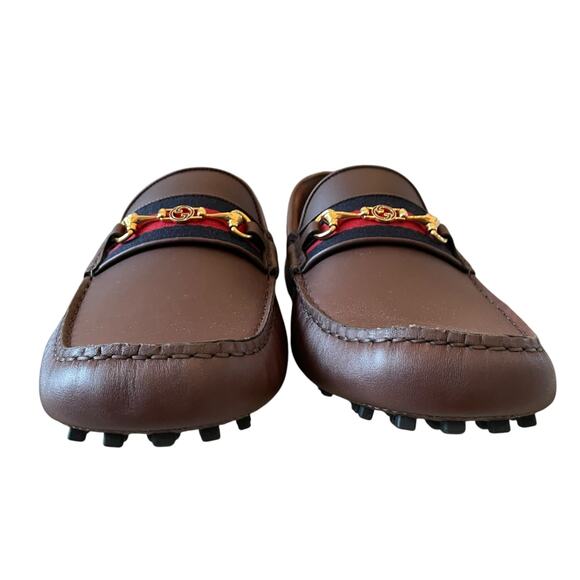 GUCCI Ayrton Web GG Horsebit Leather Driver Loafers Brown Size 12.5 | US 13 NEW - Picture 4 of 16